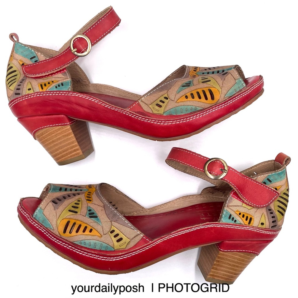 Spring Step L’Artiste open toe red leather Avelle heels pumps EU size 41